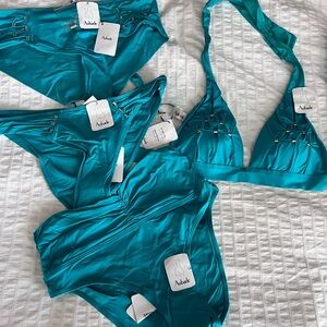 Aubade Turquoise Bikini top and bottom Set of 4